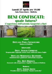 “BENI CONFISCATI: quale futuro?” – il Presidio di Libera Molfetta fa il punto sulla questione @ Sala Finocchiaro